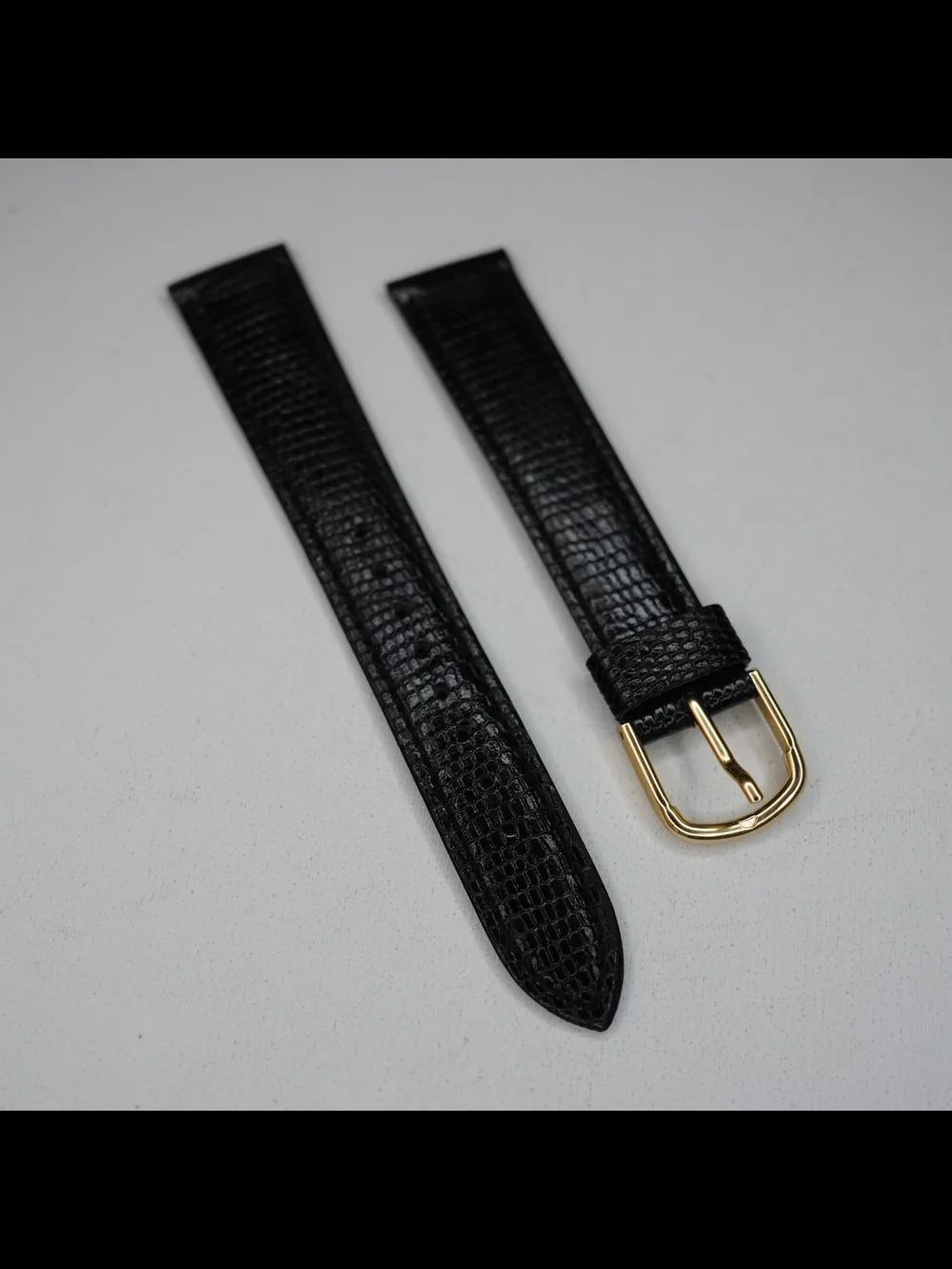 Original Seiko CALF-Z18 18mm Black Lizard-Embossed Leather Strap Gold Buckle
